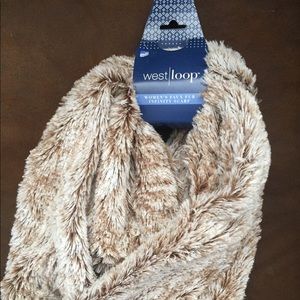 Brown and White Faux Fur Infinity Scarf